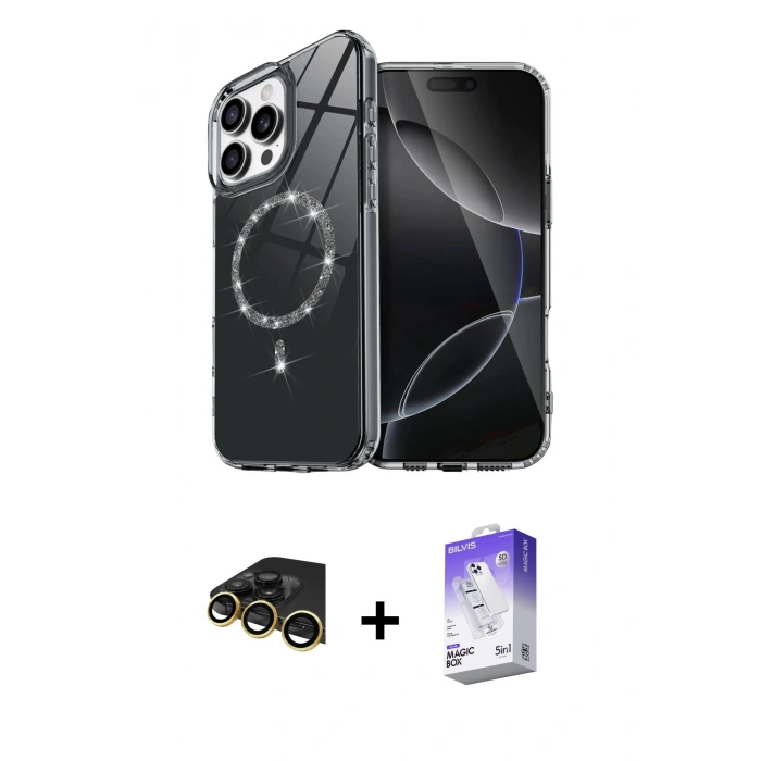 MARSİLYAN™- iPhone 14 Pro Max Kılıf Kıvılcım Form Prime - Siyah Bilvis 5in1 3D Magic Cam Ekran Koruyucu + Raze Metal Kamera Lens - GD