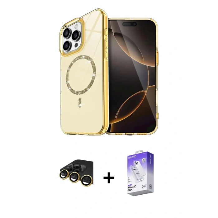 MARSİLYAN™- iPhone 14 Pro Max Kılıf Kıvılcım Form Prime - Siyah Bilvis 5in1 3D Magic Cam Ekran Koruyucu + Raze Metal Kamera Lens - GD