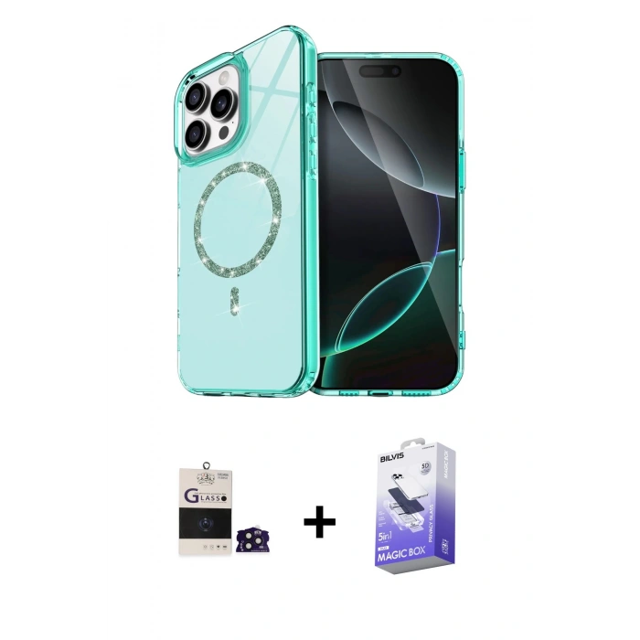 MARSİLYAN™- iPhone 14 Pro Max Kılıf Kıvılcım Form Prime - Siyah Bilvis 5in1 5D Magic Hayalet Cam Ekran Koruyucu + Bilvis Titan Kamera Lens - DNMR