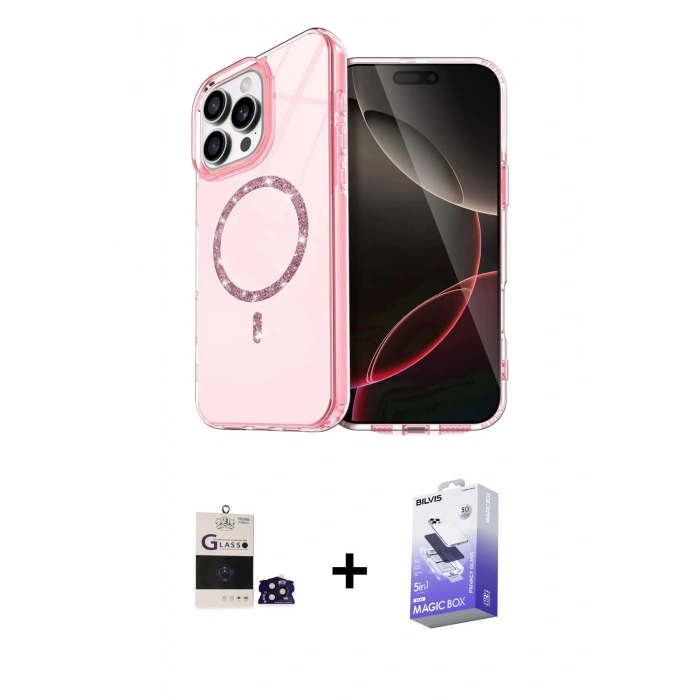 MARSİLYAN™- iPhone 14 Pro Max Kılıf Kıvılcım Form Prime - Siyah Bilvis 5in1 5D Magic Hayalet Cam Ekran Koruyucu + Derin Mor Bilvis Titan Kamera Lens