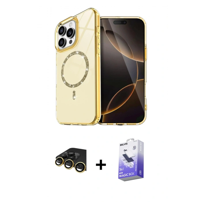 MARSİLYAN™- iPhone 14 Pro Max Kılıf Kıvılcım Form Prime - Siyah Bilvis 5in1 5D Magic Hayalet Cam Ekran Koruyucu + Raze Metal Kamera Lens - GD