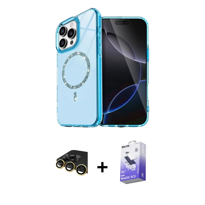 MARSİLYAN™- iPhone 14 Pro Max Kılıf Kıvılcım Form Prime - Siyah Bilvis 5in1 5D Magic Hayalet Cam Ekran Koruyucu + Raze Metal Kamera Lens - GD