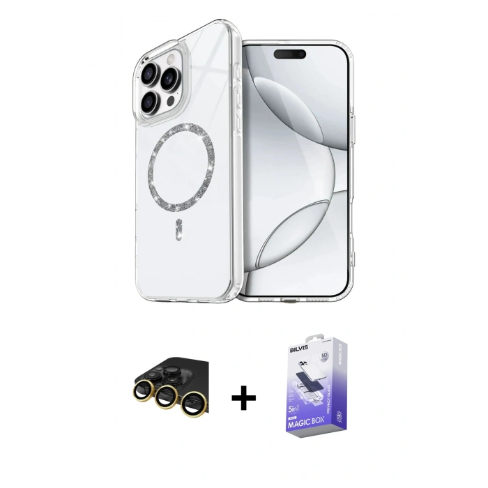 MARSİLYAN™- iPhone 14 Pro Max Kılıf Kıvılcım Form Prime - Siyah Bilvis 5in1 5D Magic Hayalet Cam Ekran Koruyucu + Raze Metal Kamera Lens - GD