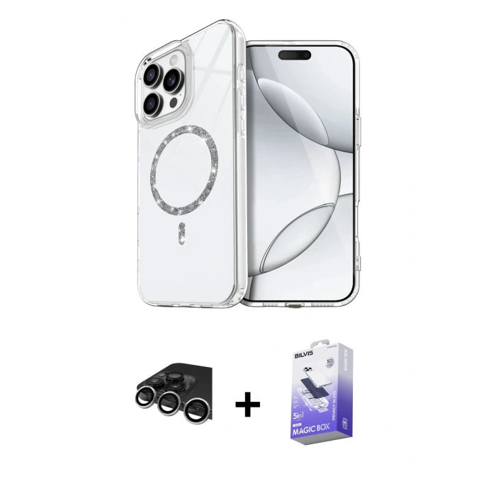 MARSİLYAN™- iPhone 14 Pro Max Kılıf Kıvılcım Form Prime - Siyah Bilvis 5in1 5D Magic Hayalet Cam Ekran Koruyucu + Raze Metal Kamera Lens - GS
