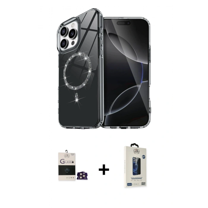 MARSİLYAN™- iPhone 14 Pro Max Kılıf Kıvılcım Form Prime - Siyah Bilvis Hayalet Cam Ekran Koruyucu + Bilvis Titan Kamera Lens - GD