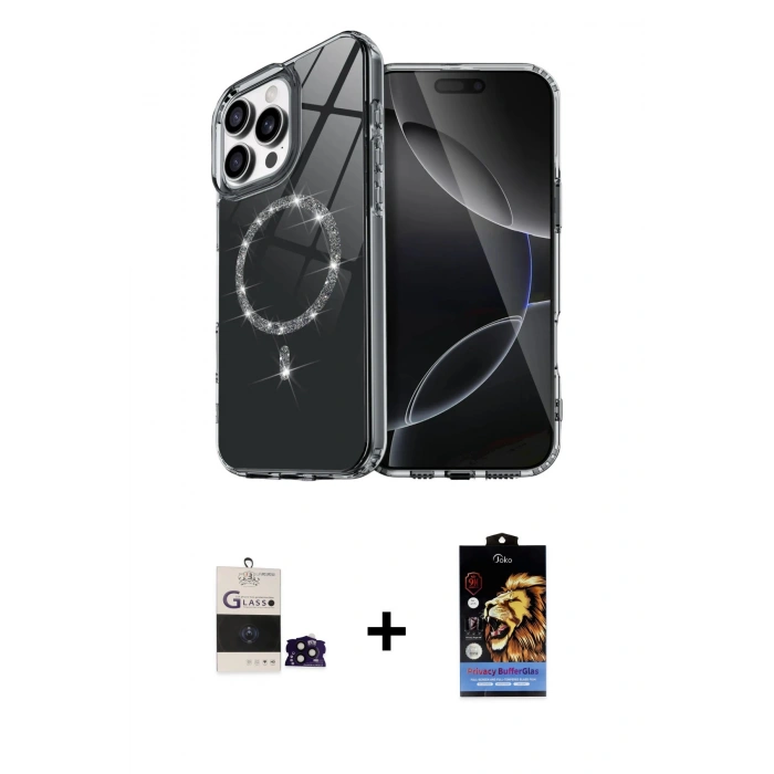 MARSİLYAN™- iPhone 14 Pro Max Kılıf Kıvılcım Form Prime - Siyah Buffer Hayalet Cam Ekran Koruyucu + Bilvis Titan Kamera Lens - SH