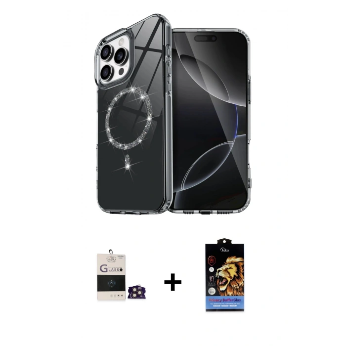 MARSİLYAN™- iPhone 14 Pro Max Kılıf Kıvılcım Form Prime - Siyah Buffer Hayalet Cam Ekran Koruyucu + Gold Bilvis Titan Kamera Lens