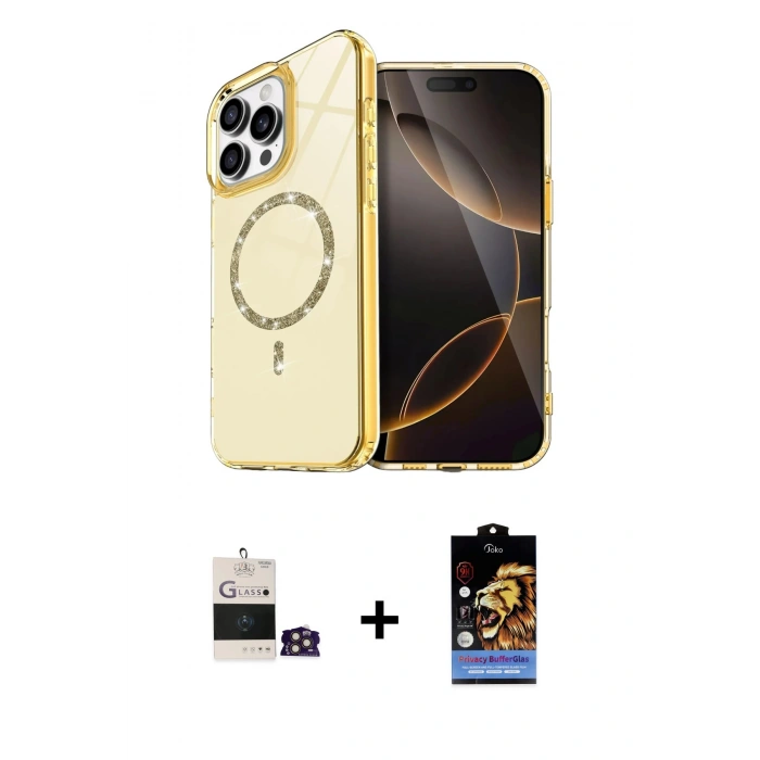 MARSİLYAN™- iPhone 14 Pro Max Kılıf Kıvılcım Form Prime - Siyah Buffer Hayalet Cam Ekran Koruyucu + Gold Bilvis Titan Kamera Lens