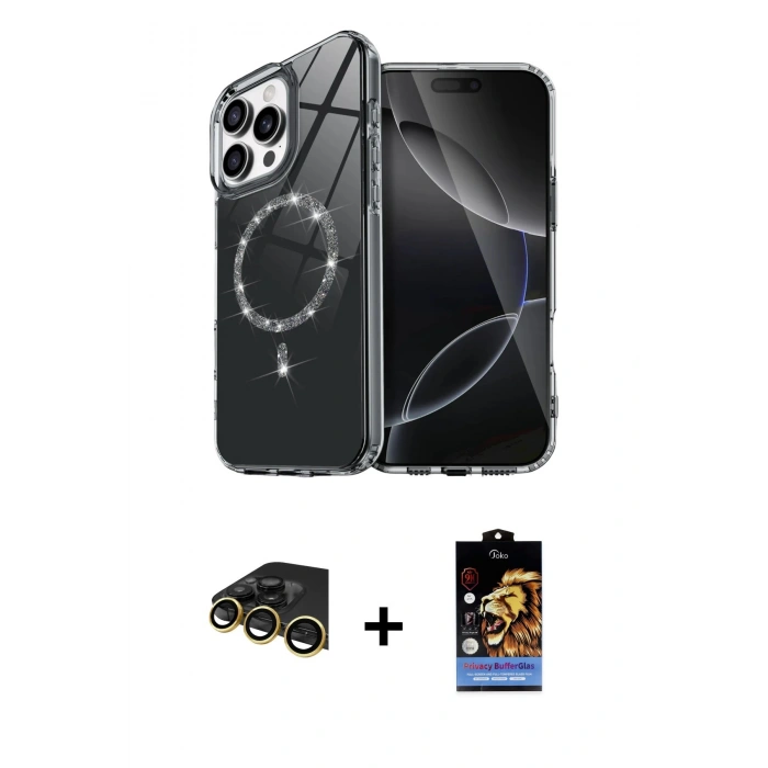 MARSİLYAN™- iPhone 14 Pro Max Kılıf Kıvılcım Form Prime - Siyah Buffer Hayalet Cam Ekran Koruyucu + Raze Metal Kamera Lens - GD