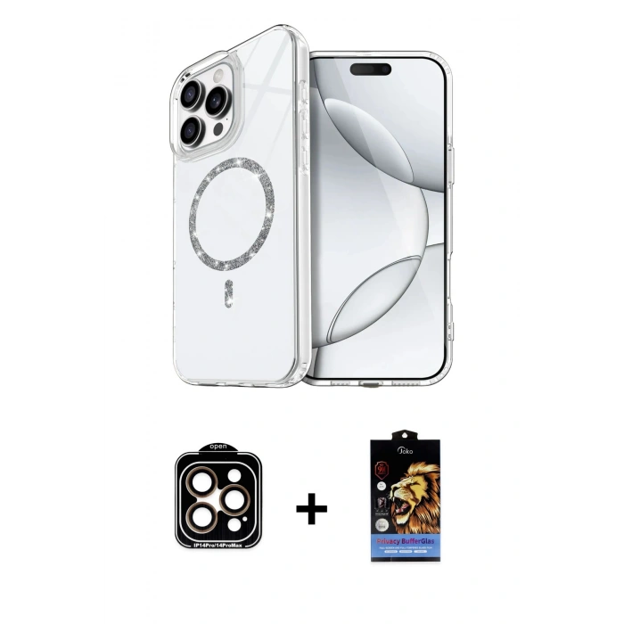 MARSİLYAN™- iPhone 14 Pro Max Kılıf Kıvılcım Form Prime - Siyah Buffer Hayalet Cam Ekran Koruyucu + PVD Metal Kamera Lens - TU