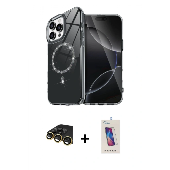 MARSİLYAN™- iPhone 14 Pro Max Kılıf Kıvılcım Form Prime - Siyah Joko 5D Cam + Raze Metal Kamera Lens - GD