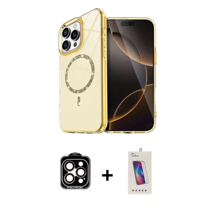 MARSİLYAN™- iPhone 14 Pro Max Kılıf Kıvılcım Form Prime - Siyah Joko 5D Cam + PVD Metal Kamera Lens - TU