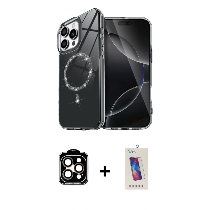 MARSİLYAN™- iPhone 14 Pro Max Kılıf Kıvılcım Form Prime - Siyah Joko 5D Cam + PVD Metal Kamera Lens - TU