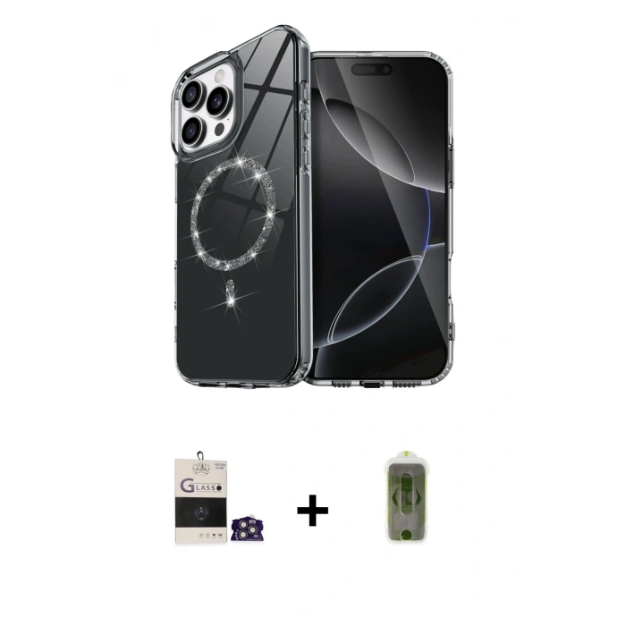 MARSİLYAN™- iPhone 14 Pro Max Kılıf Kıvılcım Form Prime - Siyah Joko Magic 5D Hayalet Cam + Gümüş Bilvis Titan Kamera Lens