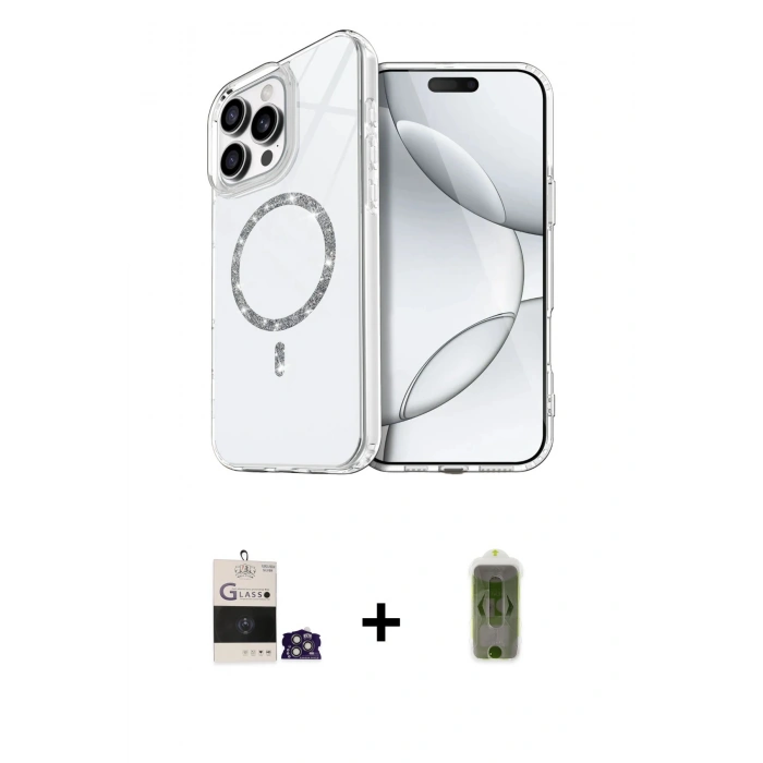 MARSİLYAN™- iPhone 14 Pro Max Kılıf Kıvılcım Form Prime - Siyah Joko Magic 5D Hayalet Cam + Gümüş Bilvis Titan Kamera Lens