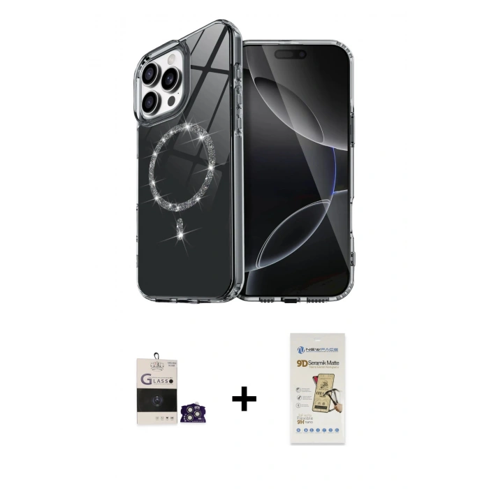 MARSİLYAN™- iPhone 14 Pro Max Kılıf Kıvılcım Form Prime - Siyah Mat Seramik Nano Ekran Koruyucu + Bilvis Titan Kamera Lens - GS