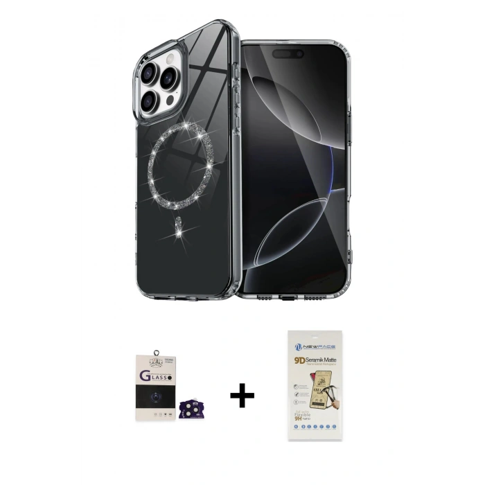 MARSİLYAN™- iPhone 14 Pro Max Kılıf Kıvılcım Form Prime - Siyah Mat Seramik Nano Ekran Koruyucu + Bilvis Titan Kamera Lens - DNMR