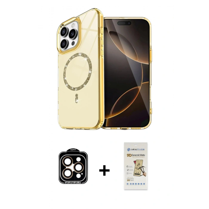 MARSİLYAN™- iPhone 14 Pro Max Kılıf Kıvılcım Form Prime - Siyah Mat Seramik Nano Ekran Koruyucu + PVD Metal Kamera Lens - TU