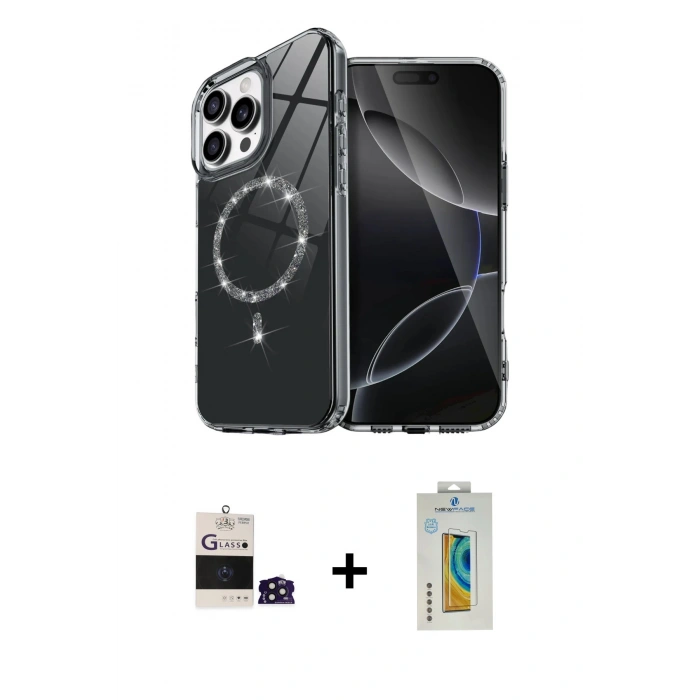 MARSİLYAN™- iPhone 14 Pro Max Kılıf Kıvılcım Form Prime - Siyah Polymer Nano Ekran Koruyucu + Bilvis Titan Kamera Lens - DNMR