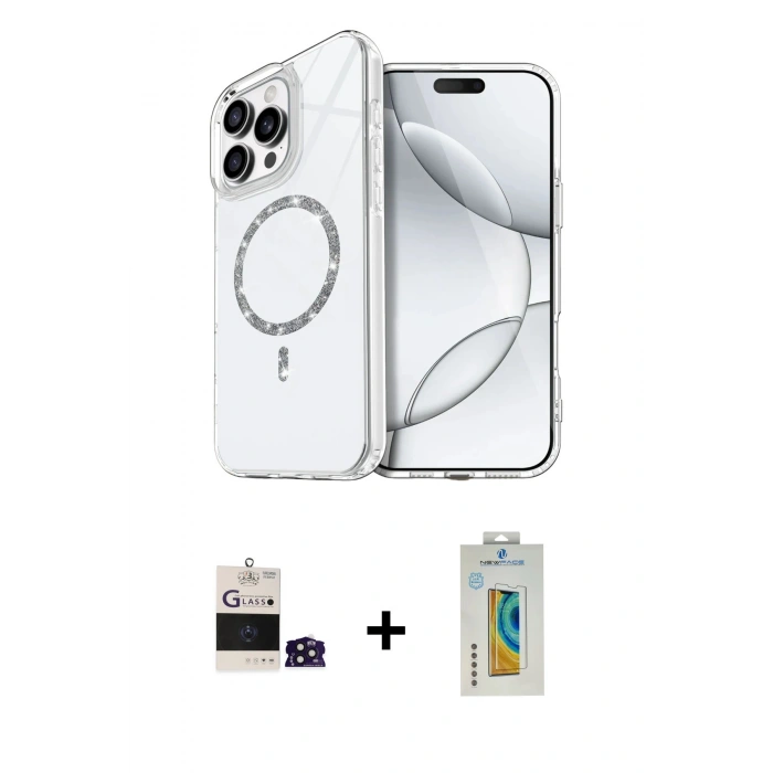 MARSİLYAN™- iPhone 14 Pro Max Kılıf Kıvılcım Form Prime - Siyah Polymer Nano Ekran Koruyucu + Bilvis Titan Kamera Lens - DNMR
