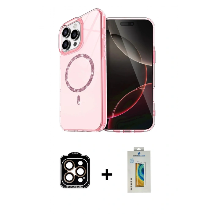 MARSİLYAN™- iPhone 14 Pro Max Kılıf Kıvılcım Form Prime - Siyah Polymer Nano Ekran Koruyucu + PVD Metal Kamera Lens - TU