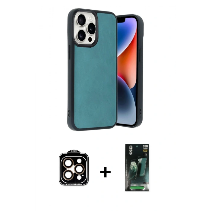 MARSİLYAN™- iPhone 14 Pro Max Kılıf Kıvılcım Işık Serisi - Şeffaf 360 Full Body Arka Koruyucu + PVD Metal Kamera Lens - TU