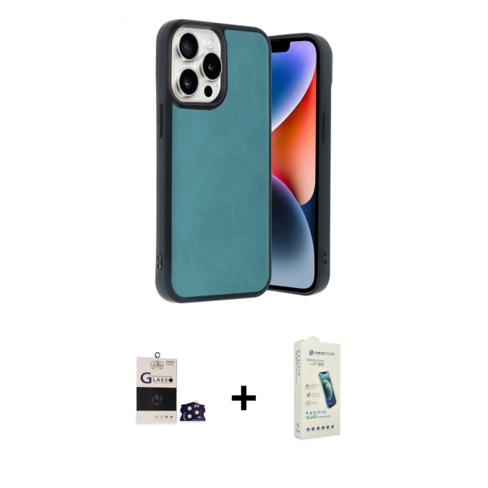 MARSİLYAN™- iPhone 14 Pro Max Kılıf Kıvılcım Işık Serisi - Şeffaf Pasifik Cam Ekran Koruyucu + Derin Mor Bilvis Titan Kamera Lens