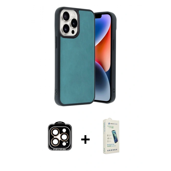 MARSİLYAN™- iPhone 14 Pro Max Kılıf Kıvılcım Işık Serisi - Şeffaf Pasifik Cam Ekran Koruyucu + PVD Metal Kamera Lens - TU