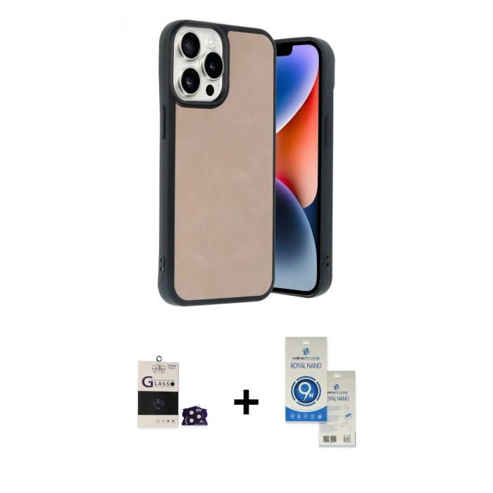 MARSİLYAN™- iPhone 14 Pro Max Kılıf Kıvılcım Işık Serisi - Şeffaf Royal Nano Ekran Koruyucu + Derin Mor Bilvis Titan Kamera Lens