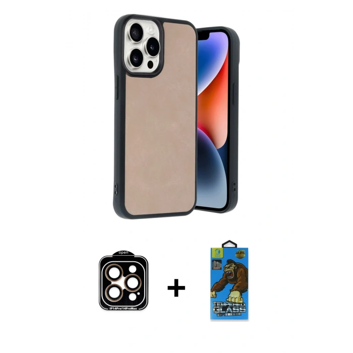 MARSİLYAN™- iPhone 14 Pro Max Kılıf Kıvılcım Işık Serisi - Siyah 18D Cam Ekran Koruyucu + PVD Metal Kamera Lens - TU