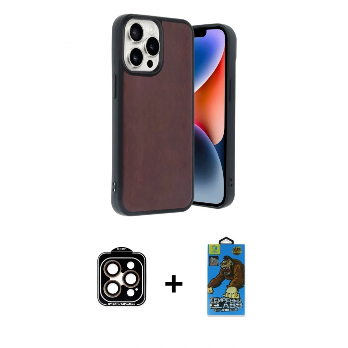 MARSİLYAN™- iPhone 14 Pro Max Kılıf Kıvılcım Işık Serisi - Siyah 18D Cam Ekran Koruyucu + PVD Metal Kamera Lens - TU