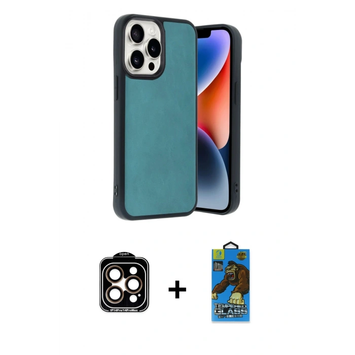 MARSİLYAN™- iPhone 14 Pro Max Kılıf Kıvılcım Işık Serisi - Siyah 18D Cam Ekran Koruyucu + PVD Metal Kamera Lens - TU