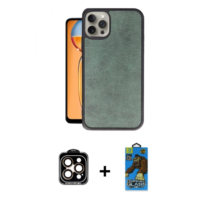 MARSİLYAN™- iPhone 14 Pro Max Kılıf Kıvılcım Işık Serisi - Siyah 18D Cam Ekran Koruyucu + PVD Metal Kamera Lens - TU