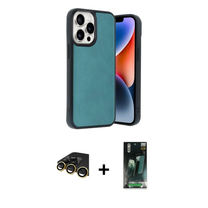 MARSİLYAN™- iPhone 14 Pro Max Kılıf Kıvılcım Işık Serisi - Siyah 360 Mat Full Body Arka Koruyucu + Raze Metal Kamera Lens - GD