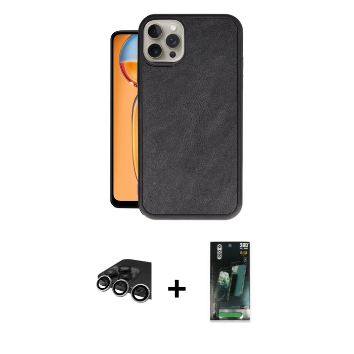 MARSİLYAN™- iPhone 14 Pro Max Kılıf Kıvılcım Işık Serisi - Siyah 360 Mat Full Body Arka Koruyucu + Raze Metal Kamera Lens - GS