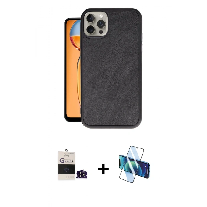 MARSİLYAN™- iPhone 14 Pro Max Kılıf Kıvılcım Işık Serisi - Siyah 3D Antistatik Cam Ekran Koruyucu + Bilvis Titan Kamera Lens - SH