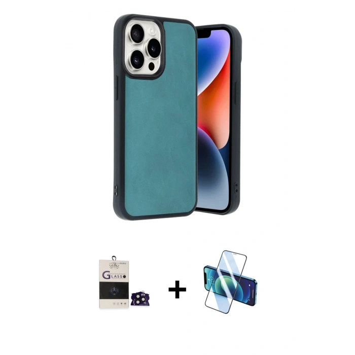 MARSİLYAN™- iPhone 14 Pro Max Kılıf Kıvılcım Işık Serisi - Siyah 3D Antistatik Cam Ekran Koruyucu + Bilvis Titan Kamera Lens - SH