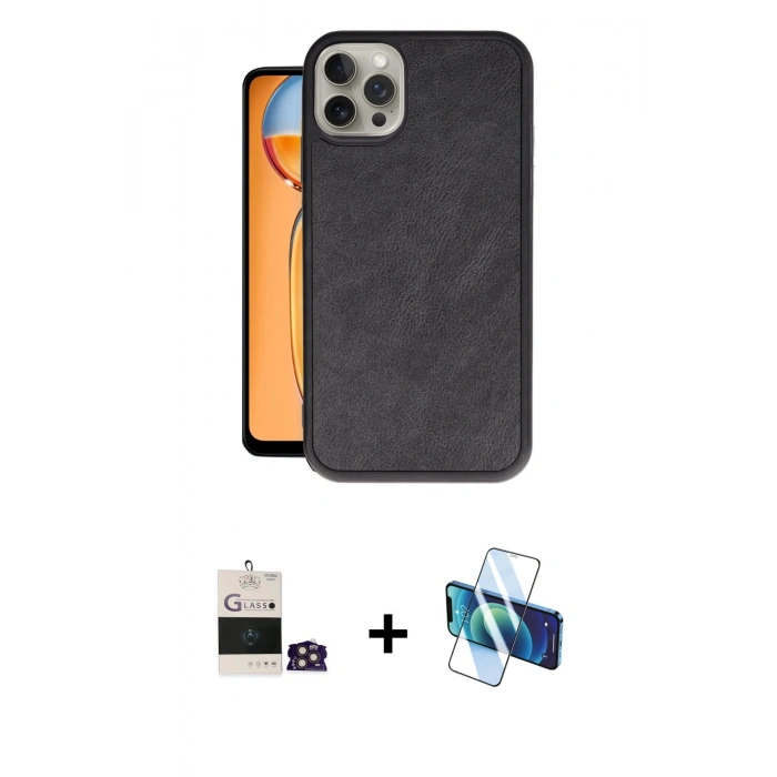 MARSİLYAN™- iPhone 14 Pro Max Kılıf Kıvılcım Işık Serisi - Siyah 3D Antistatik Cam Ekran Koruyucu + Gold Bilvis Titan Kamera Lens