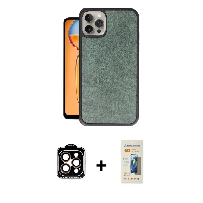 MARSİLYAN™- iPhone 14 Pro Max Kılıf Kıvılcım Işık Serisi - Siyah 6D Mat Seramik Hayalet Nano Ekran Koruyucu + PVD Metal Kamera Lens - TU