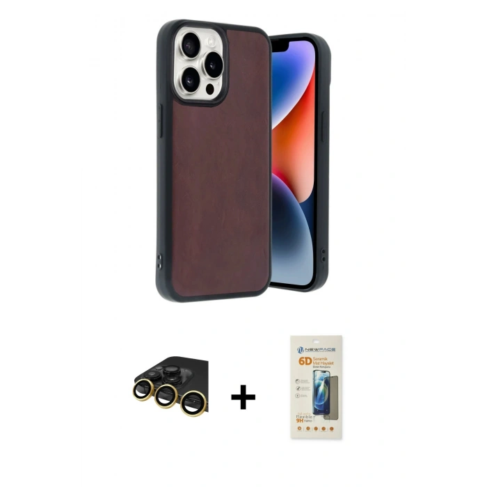 MARSİLYAN™- iPhone 14 Pro Max Kılıf Kıvılcım Işık Serisi - Siyah 6D Mat Seramik Hayalet Nano Ekran Koruyucu + Gold Raze Metal Kamera Lens