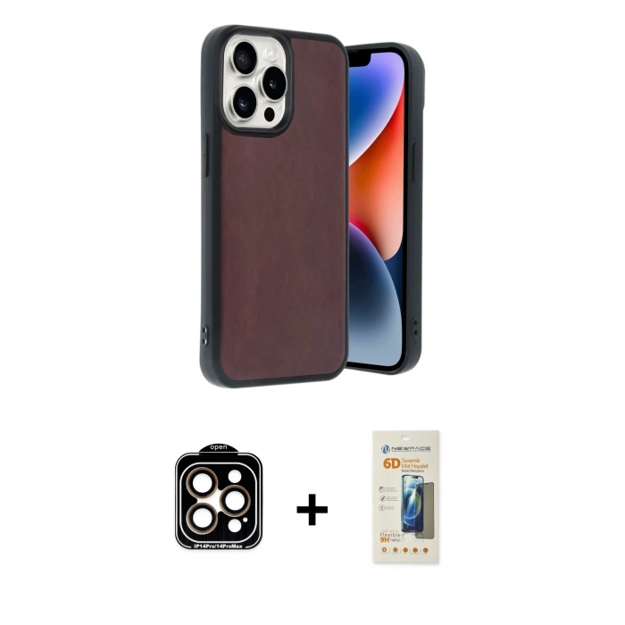 MARSİLYAN™- iPhone 14 Pro Max Kılıf Kıvılcım Işık Serisi - Siyah 6D Mat Seramik Hayalet Nano Ekran Koruyucu + PVD Metal Kamera Lens - TU