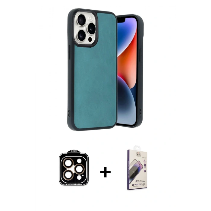 MARSİLYAN™- iPhone 14 Pro Max Kılıf Kıvılcım Işık Serisi - Siyah Bilvis 3D Mat Cam Ekran Koruyucu + PVD Metal Kamera Lens - TU