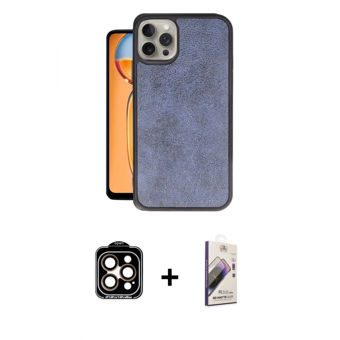 MARSİLYAN™- iPhone 14 Pro Max Kılıf Kıvılcım Işık Serisi - Siyah Bilvis 3D Mat Cam Ekran Koruyucu + PVD Metal Kamera Lens - TU