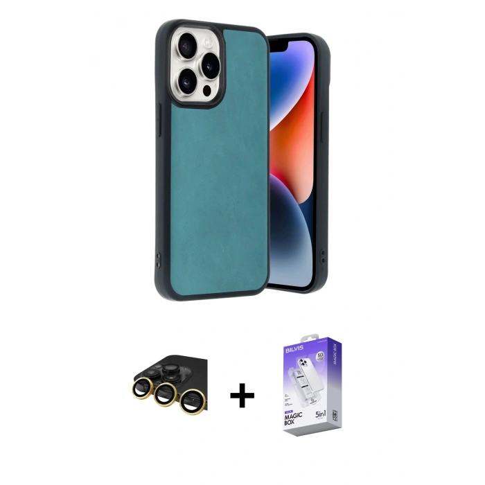 MARSİLYAN™- iPhone 14 Pro Max Kılıf Kıvılcım Işık Serisi - Siyah Bilvis 5in1 3D Magic Cam Ekran Koruyucu + Raze Metal Kamera Lens - GD