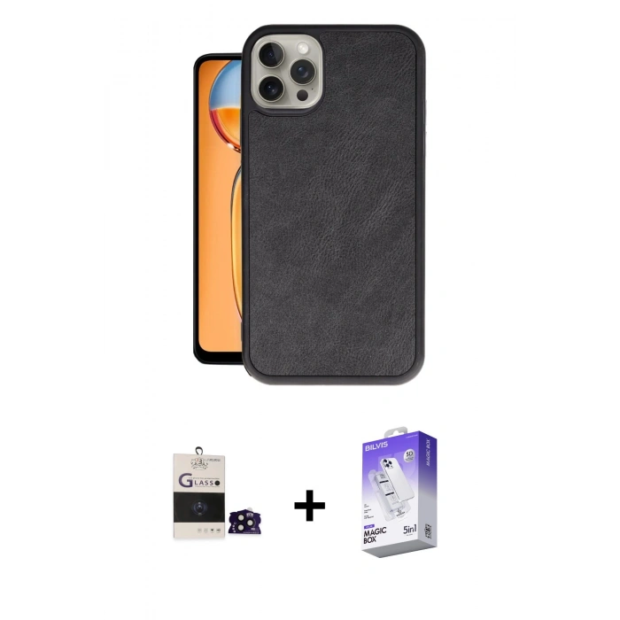 MARSİLYAN™- iPhone 14 Pro Max Kılıf Kıvılcım Işık Serisi - Siyah Bilvis 5in1 3D Magic Cam Ekran Koruyucu + Siyah Bilvis Titan Kamera Lens