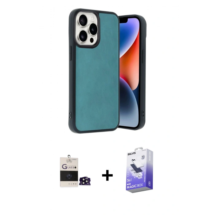 MARSİLYAN™- iPhone 14 Pro Max Kılıf Kıvılcım Işık Serisi - Siyah Bilvis 5in1 5D Magic Hayalet Cam Ekran Koruyucu + Bilvis Titan Kamera Lens - SH