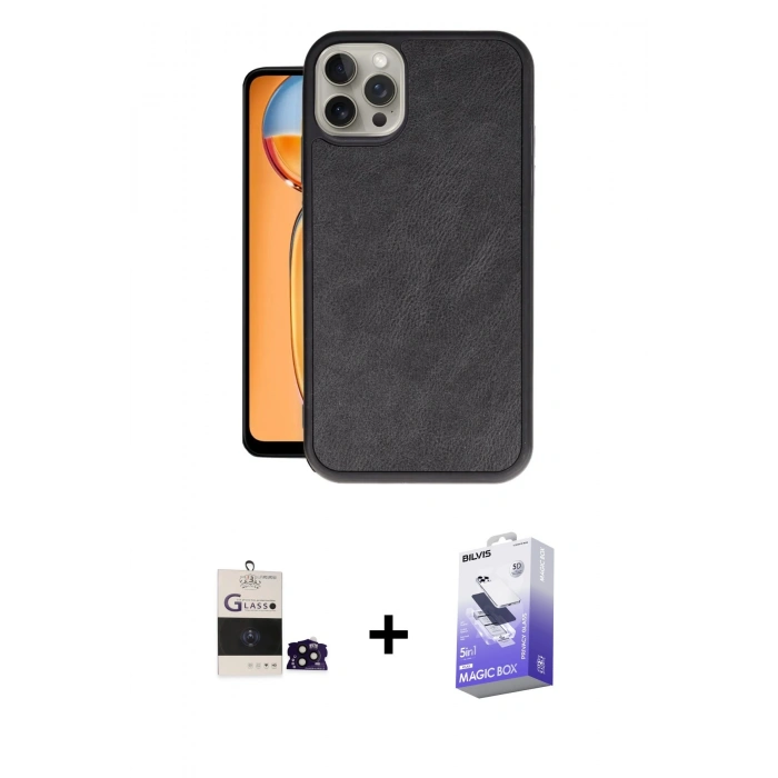 MARSİLYAN™- iPhone 14 Pro Max Kılıf Kıvılcım Işık Serisi - Siyah Bilvis 5in1 5D Magic Hayalet Cam Ekran Koruyucu + Bilvis Titan Kamera Lens - SH