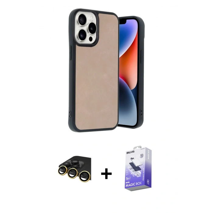 MARSİLYAN™- iPhone 14 Pro Max Kılıf Kıvılcım Işık Serisi - Siyah Bilvis 5in1 5D Magic Hayalet Cam Ekran Koruyucu + Raze Metal Kamera Lens - GD