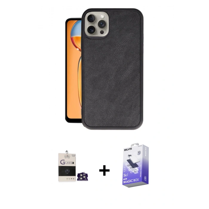 MARSİLYAN™- iPhone 14 Pro Max Kılıf Kıvılcım Işık Serisi - Siyah Bilvis 5in1 5D Magic Hayalet Cam Ekran Koruyucu + Bilvis Titan Kamera Lens - GS