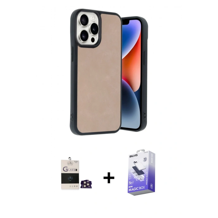 MARSİLYAN™- iPhone 14 Pro Max Kılıf Kıvılcım Işık Serisi - Siyah Bilvis 5in1 5D Magic Hayalet Cam Ekran Koruyucu + Gold Bilvis Titan Kamera Lens